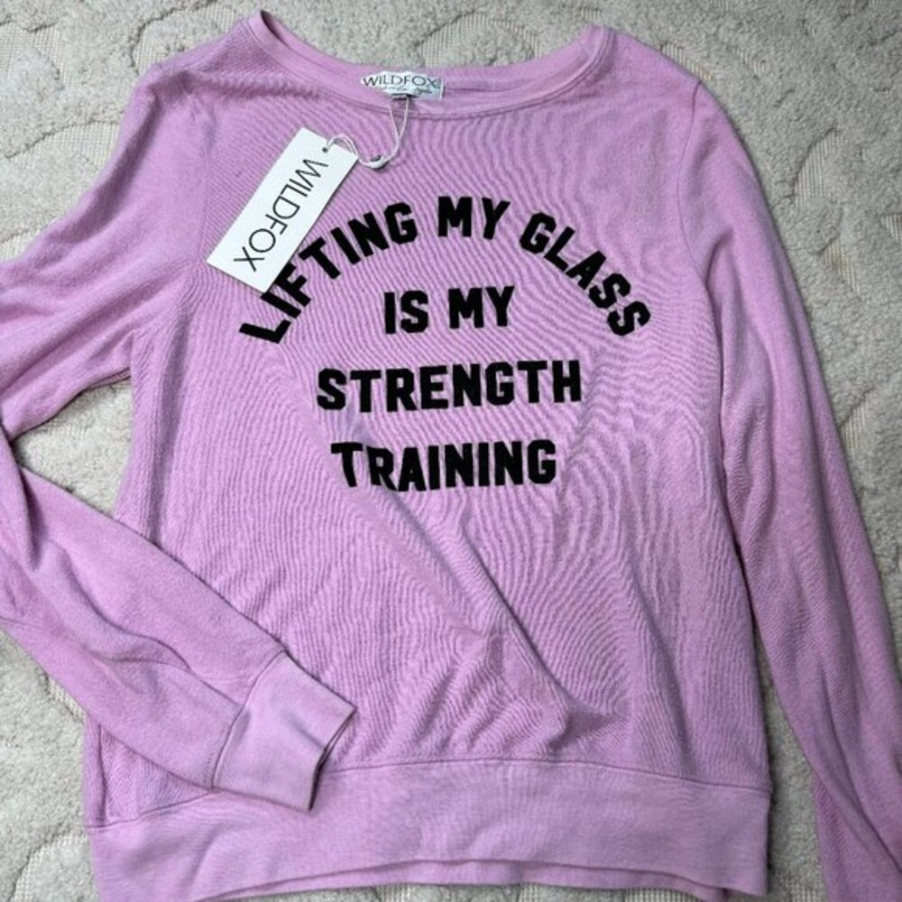 Wildfox Women's Pink “Lifting My Glass Is My Strength" Text Print Beach Jumper